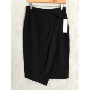Calvin Klein Pencil Skirt Asymmetrical Pleated Black Women's Size 2 NEW
